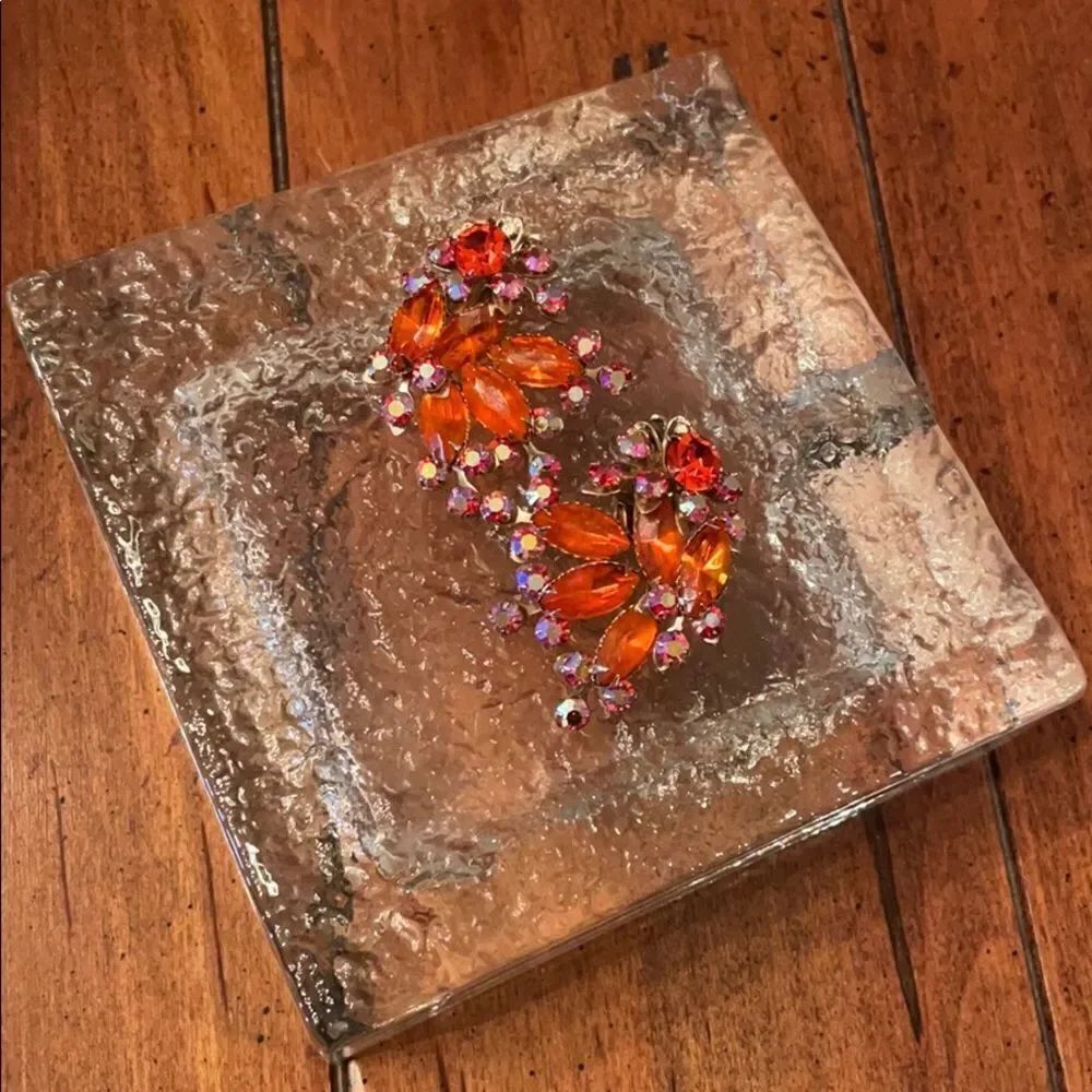 Vintage Orange Burst Clip Earrings